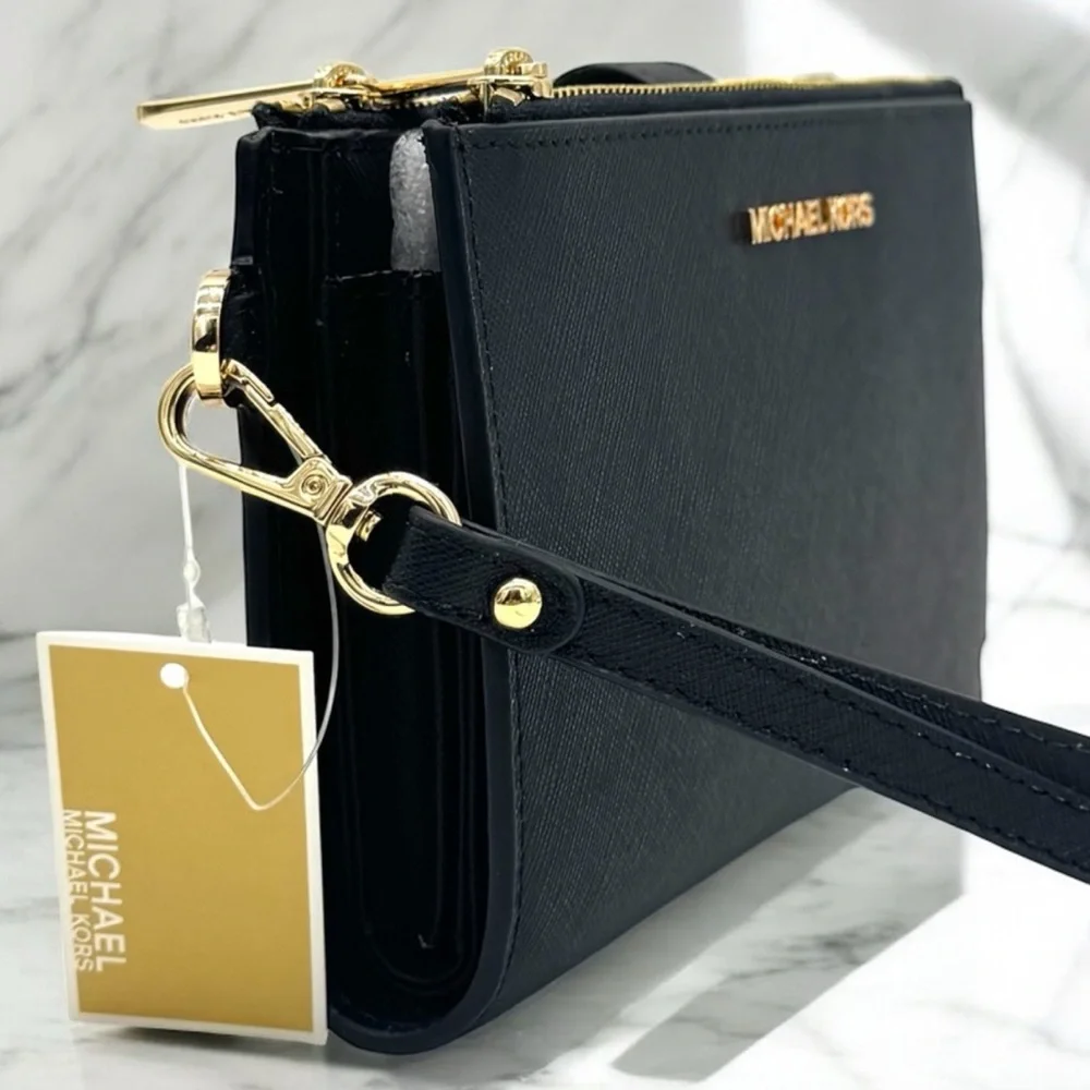 Michael Kors Large Jet Set Travel Double Zip Wallet Black - Picture 4 of 8